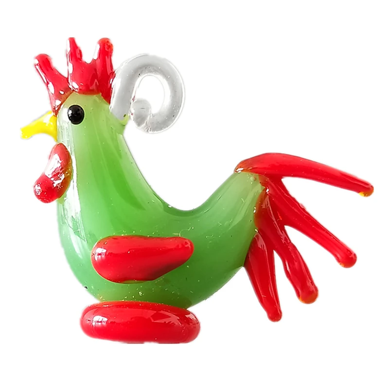 colorful handmade glass cock glass animal charm