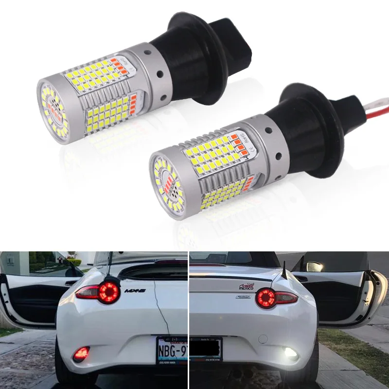 
Car 7440 LED White/Red Dual-Color Canbus W21W T20 led Bulbs For 2016-up Mazda MX-5 Backup Reverse Lights & Rear Fog Lamp 