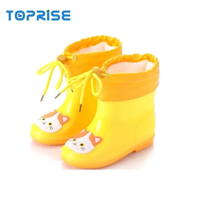 Милые детские резиновые сапоги из пвх на шнурке с мультяшным принтом животных для мальчиков и девочек