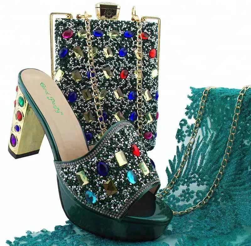 KB8518 Nigerian Women African Bridal Italian Shoes and Bags to Mach Crystal Ladies Diamond Italian Matching Shoes and Bags