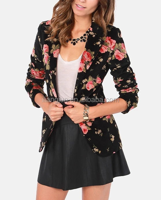 Bloom Floral Black Velvet Women Blazer