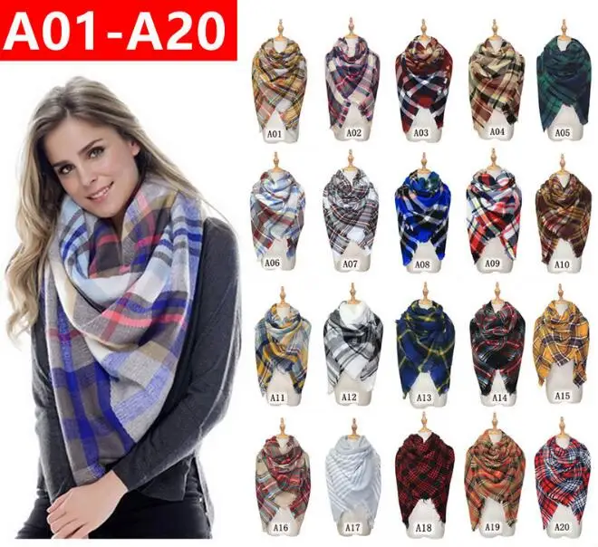 HOT!!! Personalized 60 color stole Square Oversized Plaid Blanket Scarf Tartan women cashmere scarf