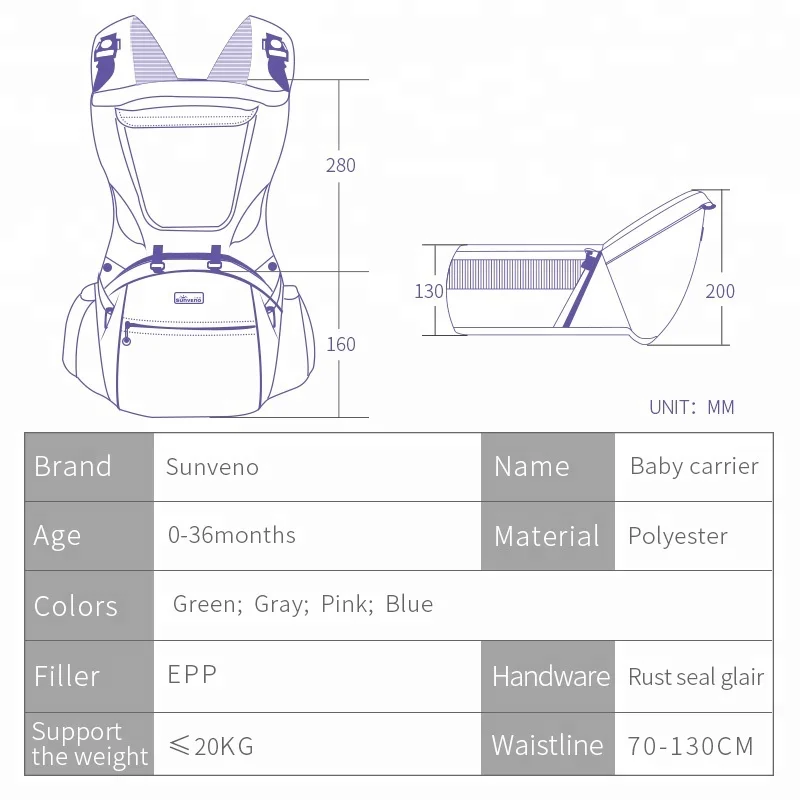 
SUNVENO Baby Carrier Front Facing Sling Kangaroo Backpack Pouch Wrap Baby Hipseat baby carrier 