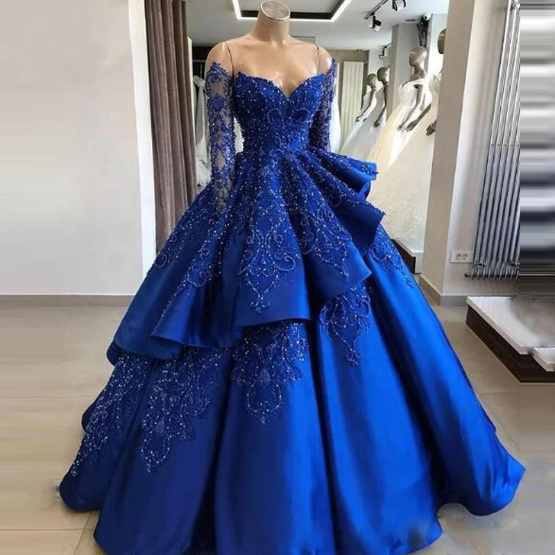 Expensive Dancing Queen Royal Blue Long Beading Luxury Muslim Evening Dress
