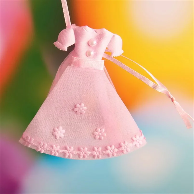 Baby Shower 7*9cm Organza Bags Wedding Dress Design Candy Favor Bags With Drawstring