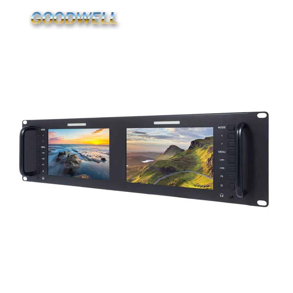 1280X800 IPS Dual 7 Inch LCD Rack Mount HD-SDI On Camera LCD Monitor with Image Flip , Camera Mode
