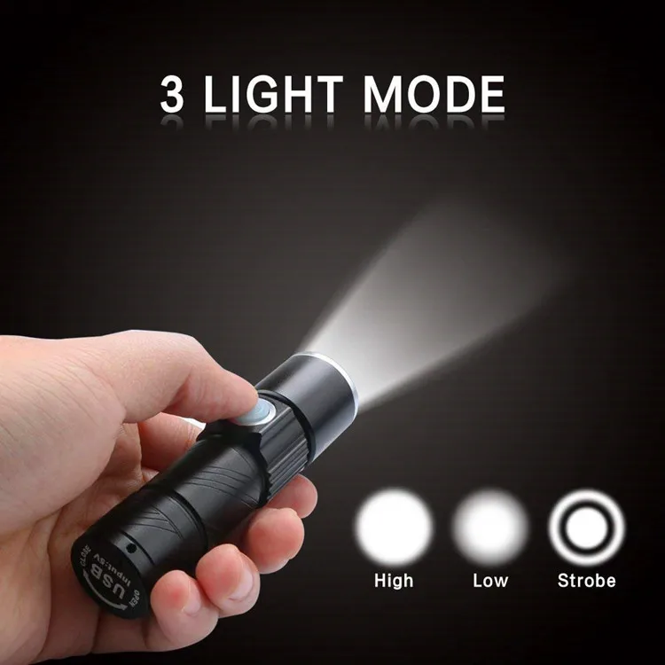 Customized 5W Led XPE Zoomable Mini Torch Built in battery USB Charging 500lm Rechargeable Mini Flashlight for emergency