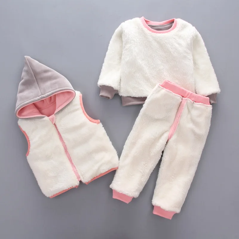 Winter warm fleeced 3 pcs sika deer kids set 2 years new born clothes baby girl