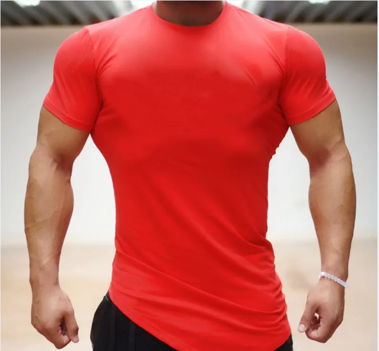 Custom logo blank bodybuilding fitness compressed custom polyester gym men t shirt