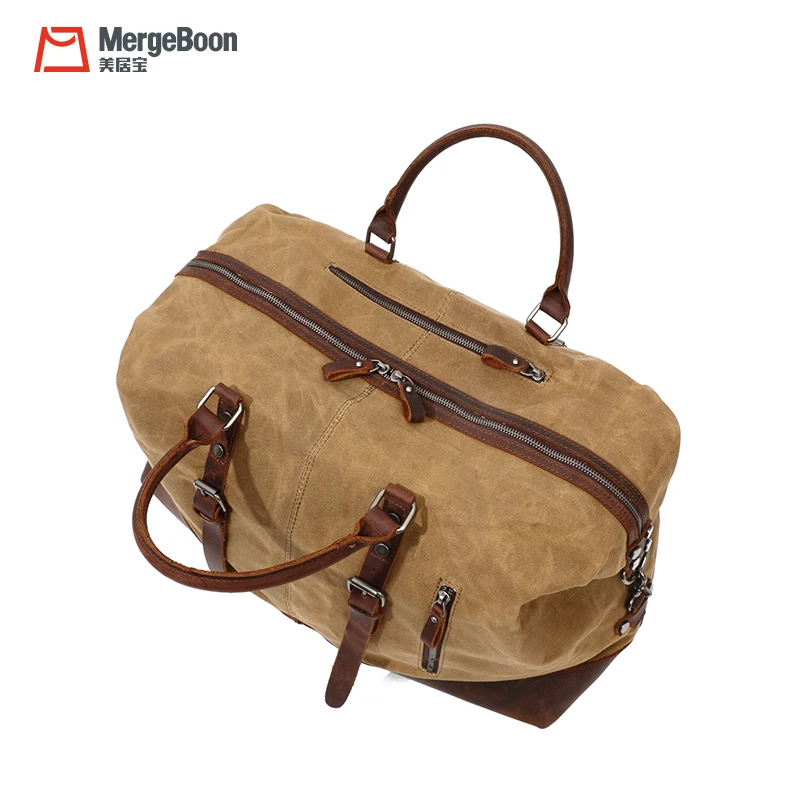 Водонепроницаемая Вощеная холщовая и натуральная кожаная дорожная сумка для выходных