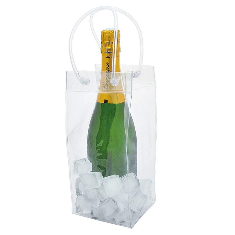 Custom logo transparent pvc tote  bag pvc ice bag for wine