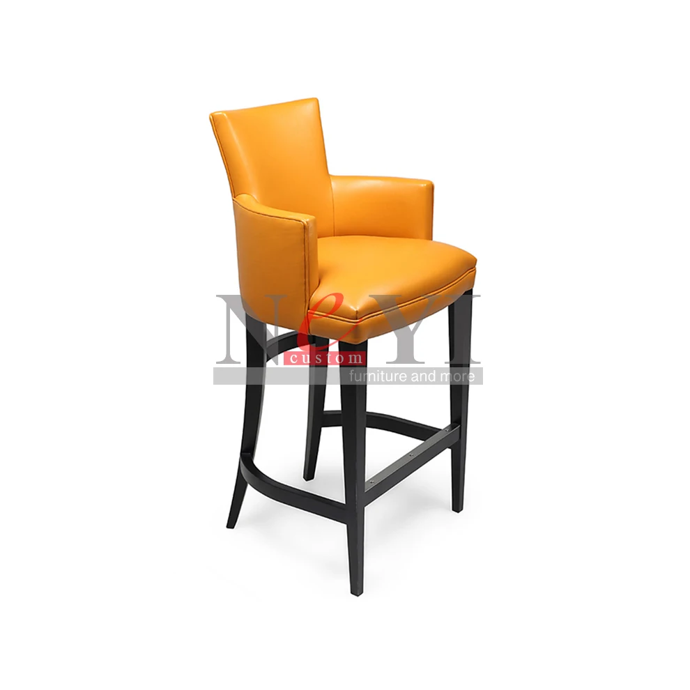 NEYI BC007 custom wood steel leather fabric yellow high seat bar chair stool for restaurant cafe dining commercial Furniture
