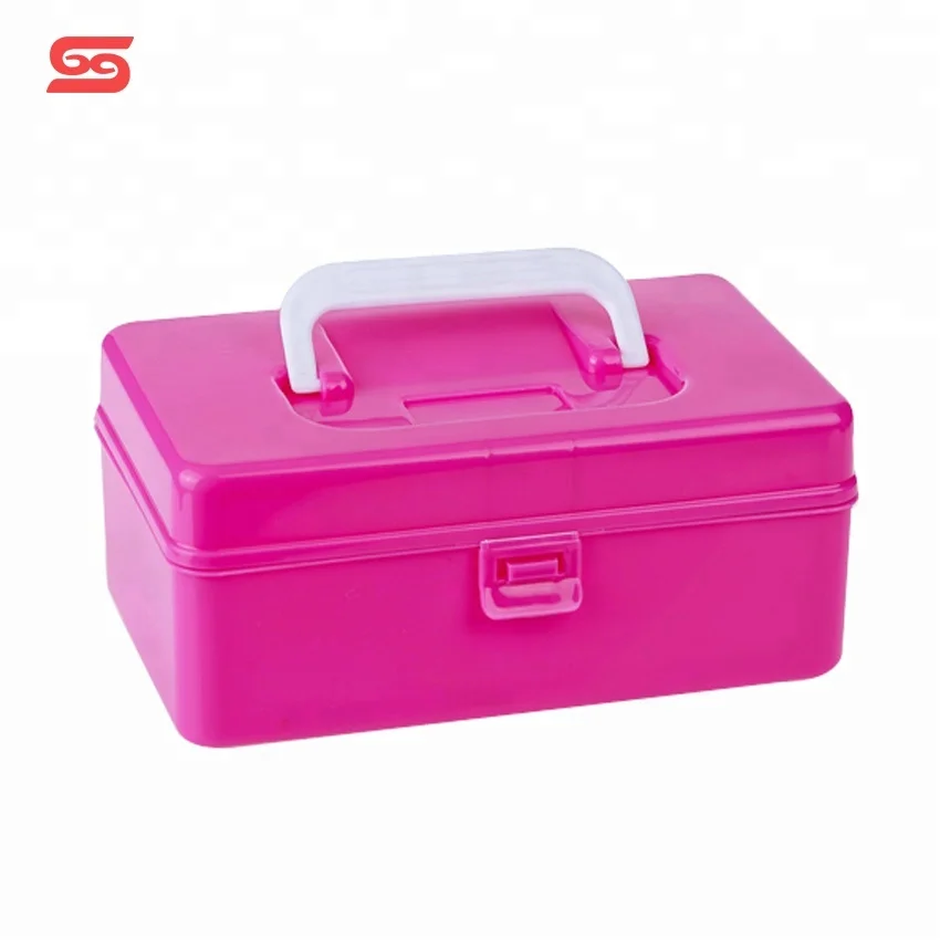 pink color tool medicine multipurpose plastic storage box with handle