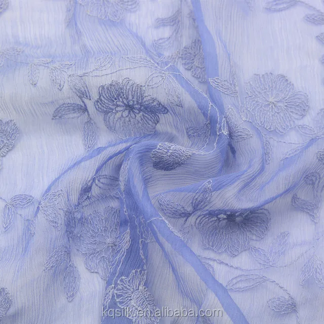 Plain lace silk crepe georgette fabric with embroidery pattern