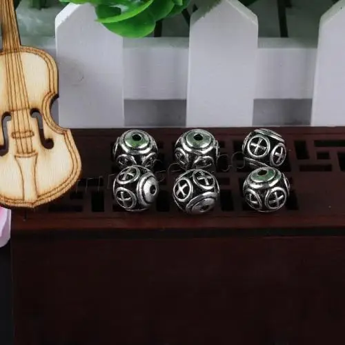 Hot sale hollow metal beads Zinc Alloy bead for jewelry making antique silver round beads 10,12mm,15mm