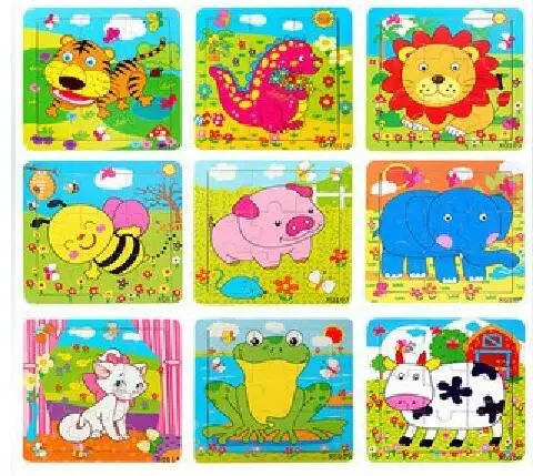 Educational 3D Cartoon Animals Wooden Jigsaw Puzzles Toys Kids Baby Games Toy Wood Puzzle Children Intelligence Development Toys