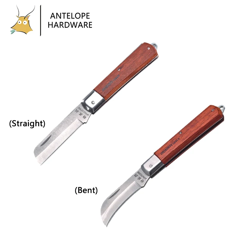 Curved Straight Blade Fine Wood Handle mini Electrician knife