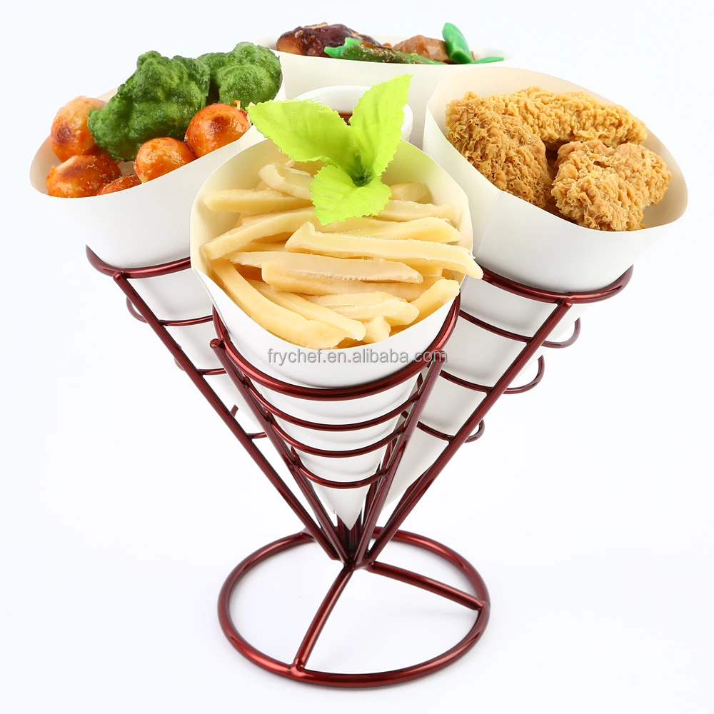 French Fries Serving Holder with 4 Cones,Metal Appetizer Chip Dessert Cone F0066