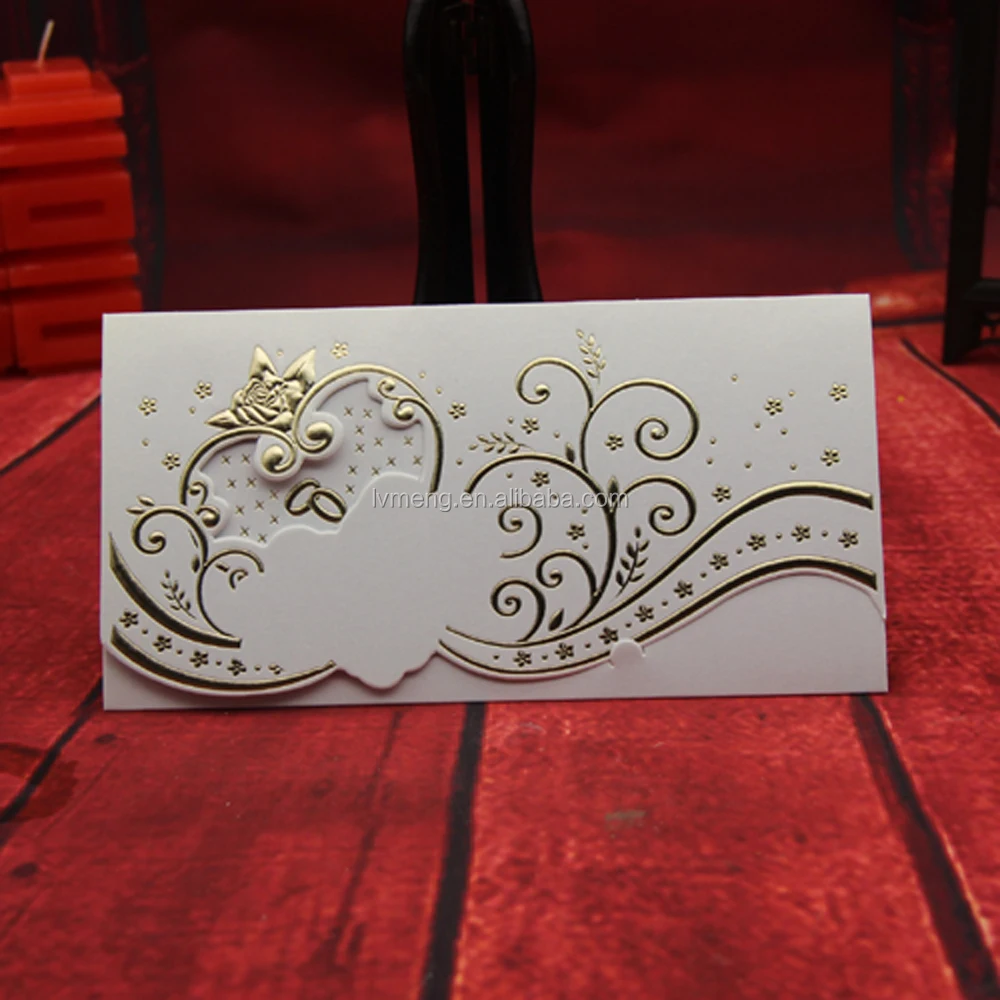Wholesale custom low price simple wedding card/ Three fold pearl paper wedding greeting cards