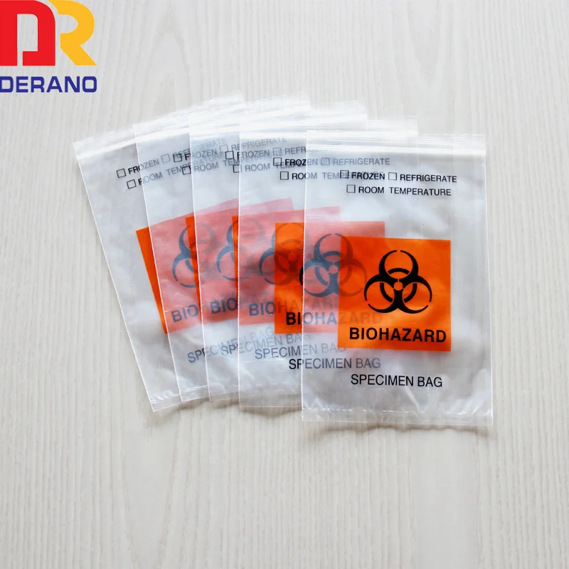 Derano Plastic 3 layer specimen biohazard bag kangaroo bag with punch biological laboratory biohazard specimen bags with pocket