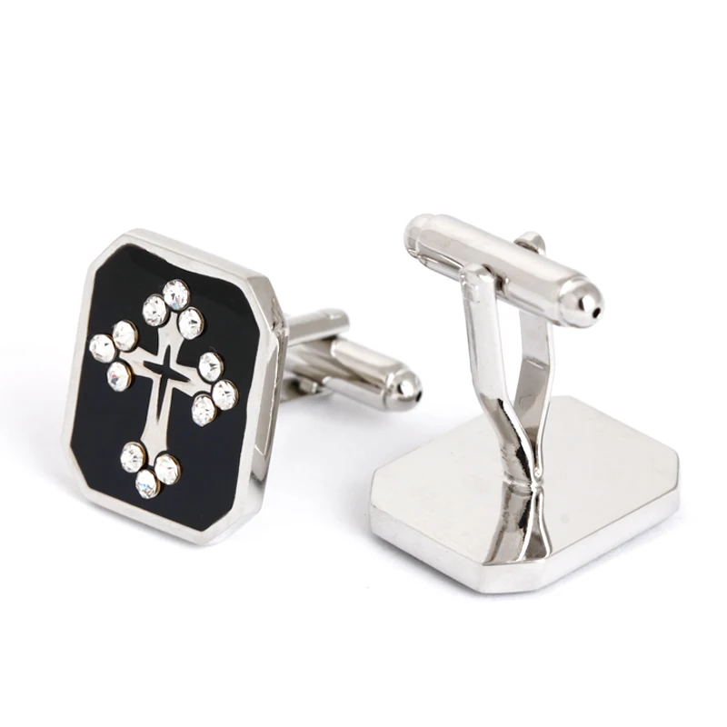 Ювелирные украшения, инкрустированные символами Креста, мужская рубашка, Серебряные Ювелирные Запонки