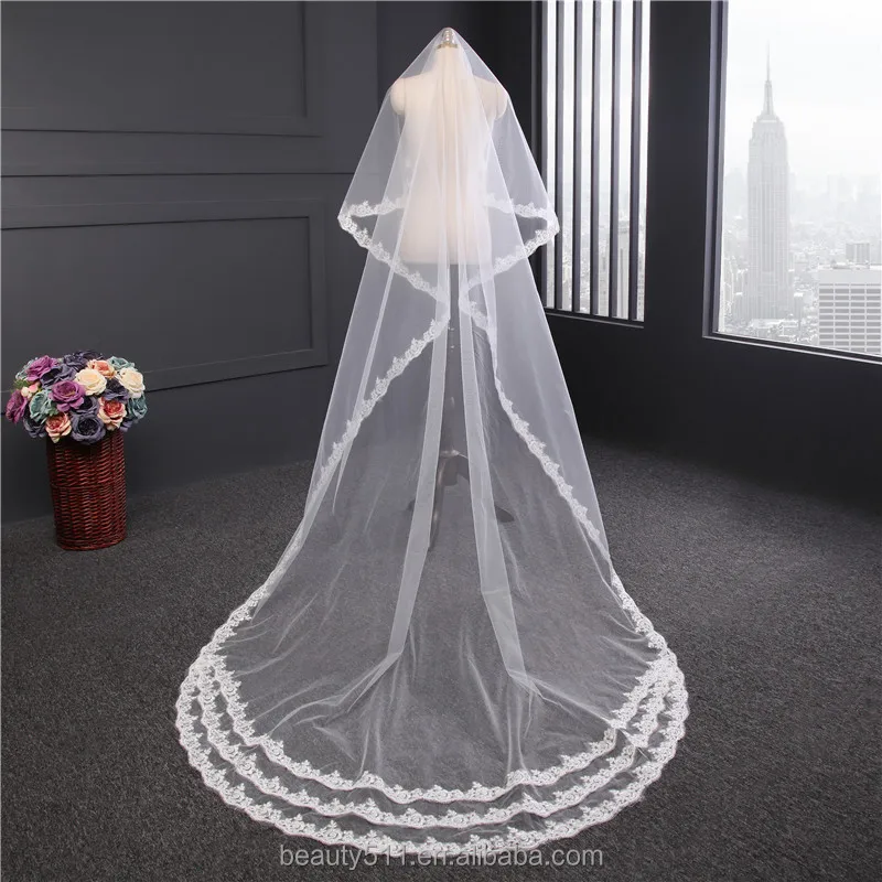 
Wholesale new long lace bridal wedding veil long Tull emboried lace bridal veils 
