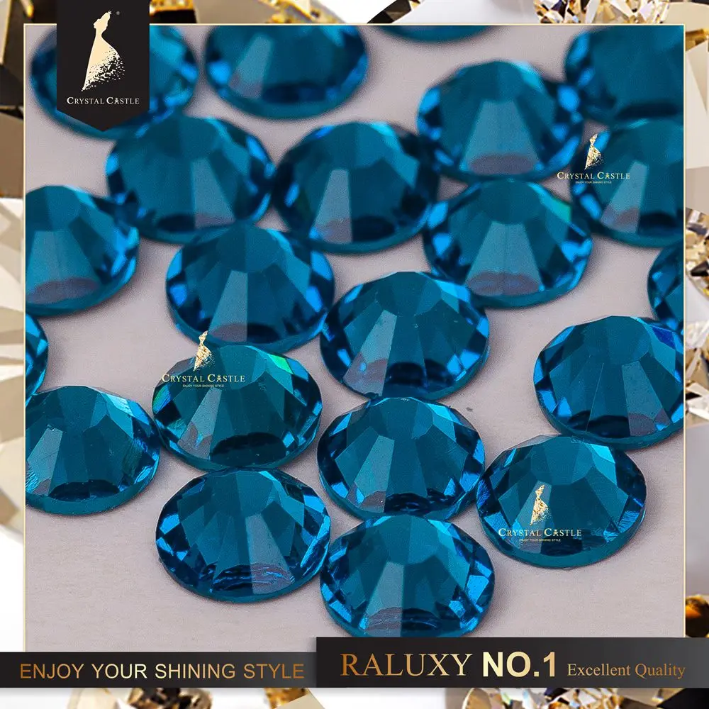 Free Sample hotfix rhinestone AAAAA peacock blue flat back half round rhinestone crystal with glue for garment decoration