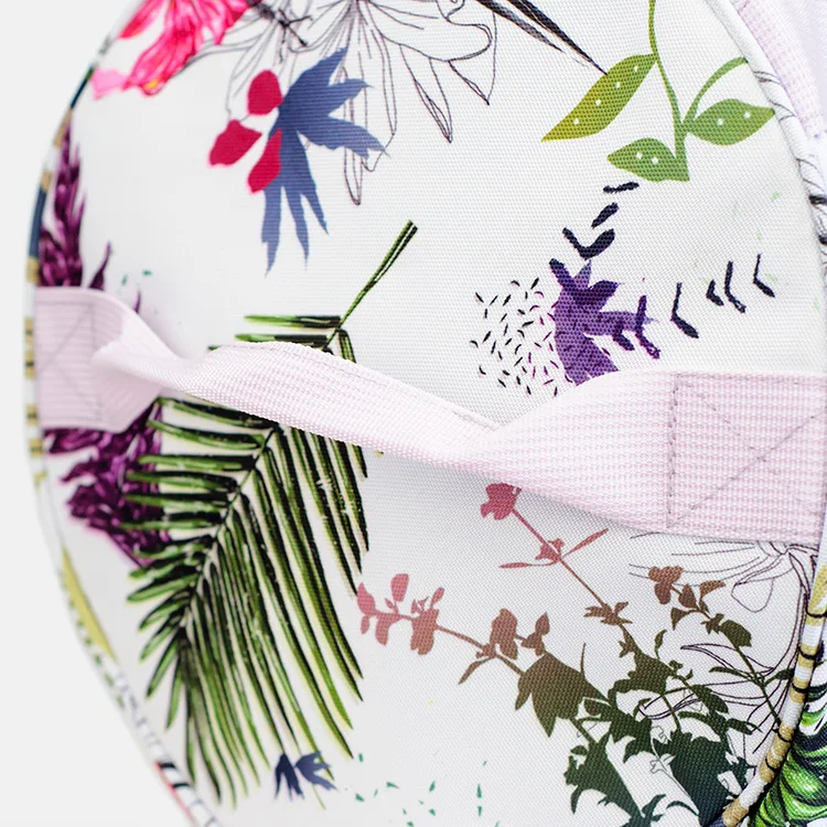 Custom logo printing floral sublimation girls weekend travel duffle round gym sports bag