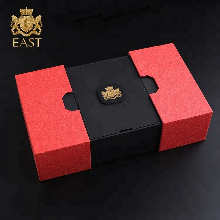 Eastbox. Luxury Custom Printing Relievo Embossing Slide Folding Packaging Hard Cardboard Box Wine Gift Box Packaging
