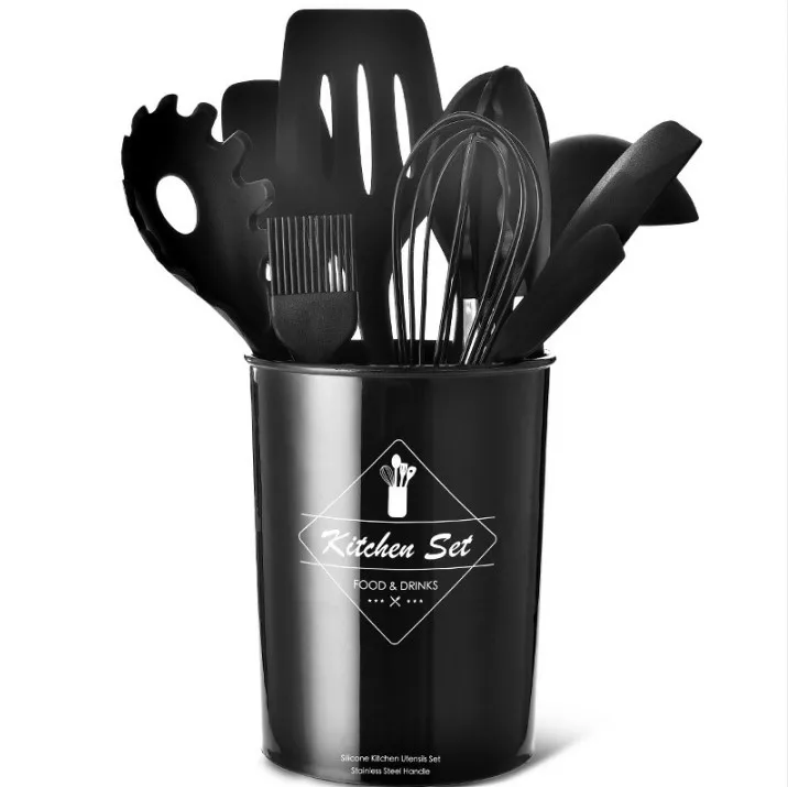 fournisseur alibaba Premium Silicone 11 pcs Kitchen Utensils with plastic Holder