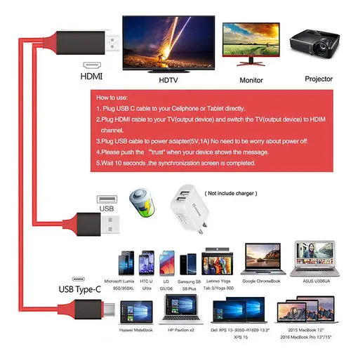
2017 HOT SALE 2M USB Type-C to HDTV HD-MI 4K UHD Video Cable for Macbook 2015/6/7 Samsung S8 Hp X2 Charging Adapter Cable 