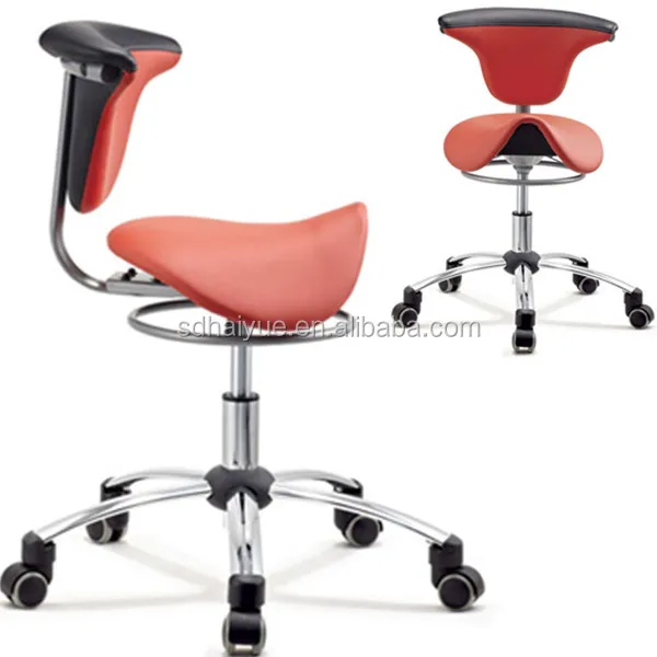 Ergonomic Medical Chair Dental Assistant Saddle Stool With Swivel Backrest