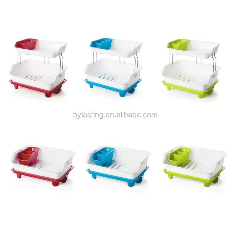 Multi Function Adjustable Kitchen Drain Shelf Plastic Dish Rack Drainer with Tray