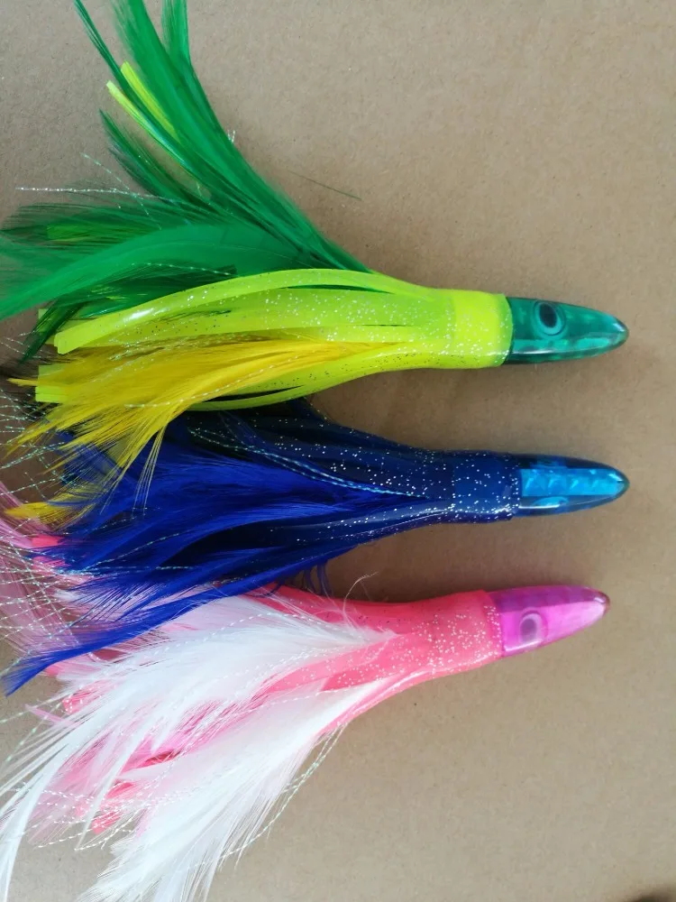 Trolling rubber Skirt with feather Fishing Lure Big Game Tuna feather Lure