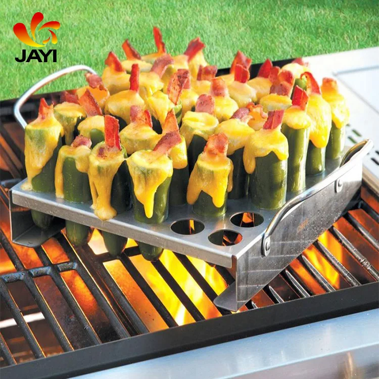 Outdoor grilling bbq accessories chili roaster stainless steel jalapeno roaster with 18 holes grill holder