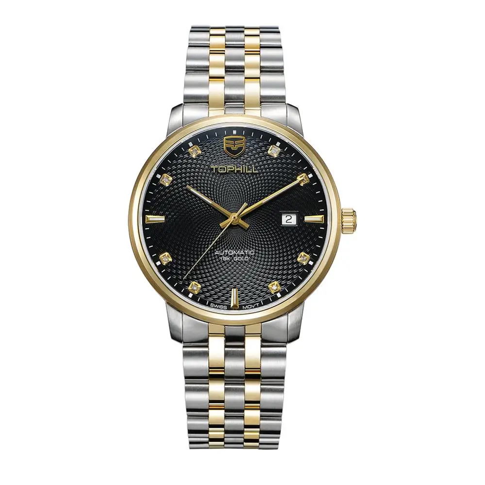 ShenZhen Factory Custom Brand 18k Gold Switzerland Automatic Movement Stainless Steel Back Watch 2824
