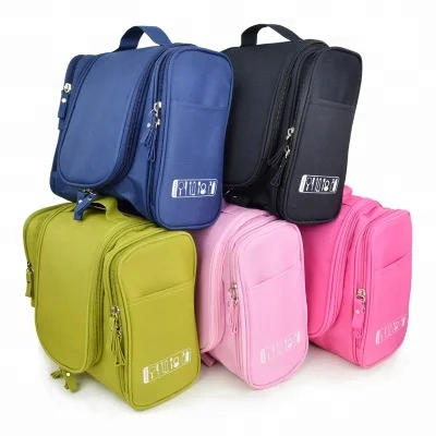 yiwu factory OEM/ODM Custom Waterproof Zipper Travel Cosmetic Bag Makeup Box 600d Polyester Large Capacity Hanging Toiletry Bag