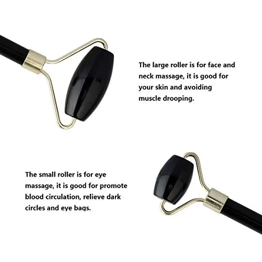 Original Factory Nephrite Anti Aging Therapy Natural Crystal Black Obsidian Stone Jade Massage Roller Gua Sha Set With Gift Box