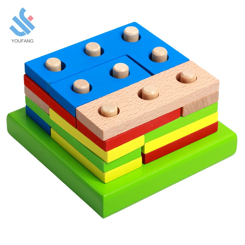 YF-M602 Wooden Large tower early educational intelligent Garden Game Geometric building blocks for kids