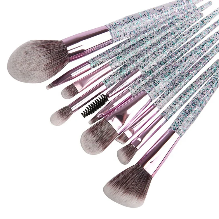 
Amazon hot sale fashion 10pcs glitter diamonds acrylic handle powder soft hair face makeup kits 