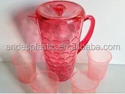 
2.5L Clear Crystal Cold Plastic Water Pitcher/Jug With Cups In Set 