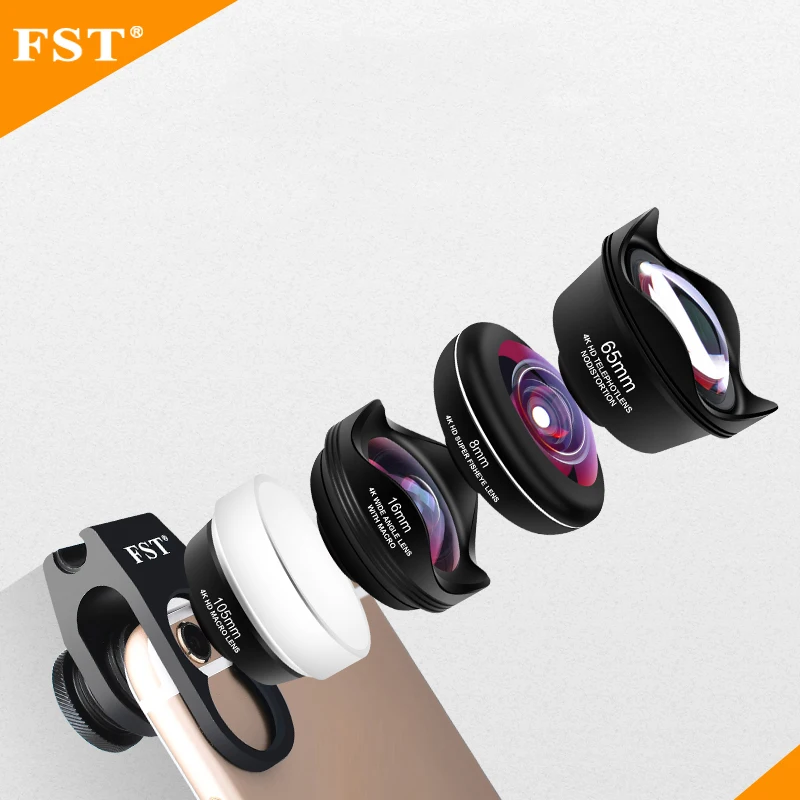 OEM customized  4 In 1 phone Camera lens Wide-angle Telephoto Lens  Panoramic Fish eye Macro Lens