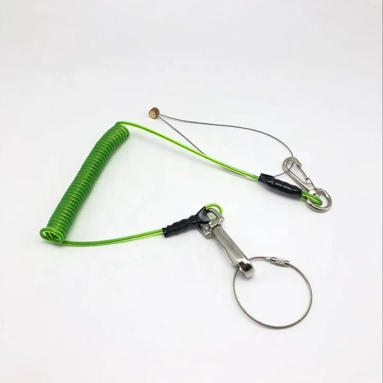 Green Tool Safety Lanyards , Plastic Coiled Lanyard Cord For Scaffolding