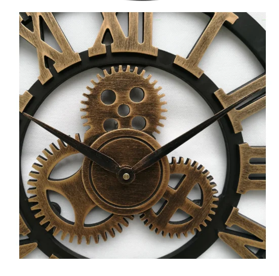 Roman numerals Retro Rustic Vintage big Wooden 23 Inch antique bronze Gear Wall Clock