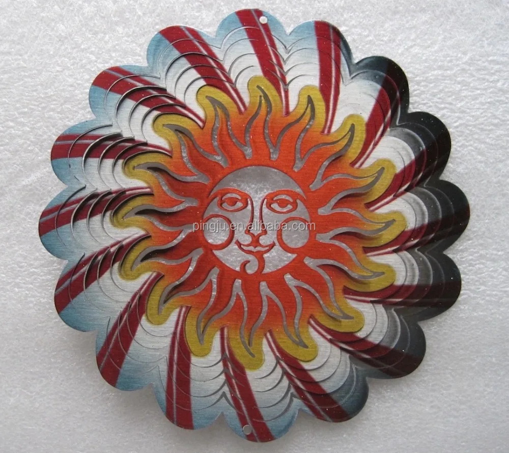 laser cut 3D Wind spinner- Multi Blue Sun metal wind spinner