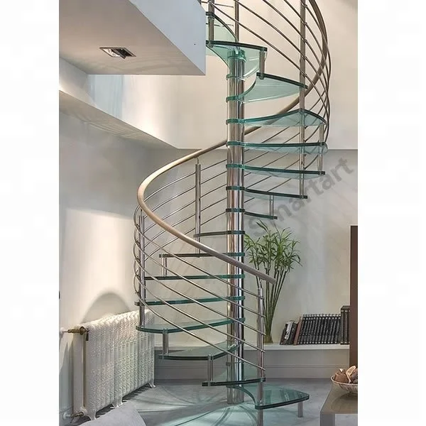 Smartart China Manufacturer stainless steel beam spiral staircases with glass steps