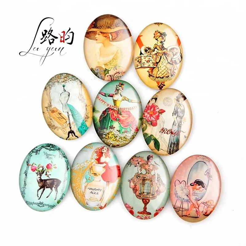 30*40mm Custom Whiteboard Oval Beauty Girls Eiffel Tower Pattern Crystal Glass Souvenir Fridge Magnet For Souvenir