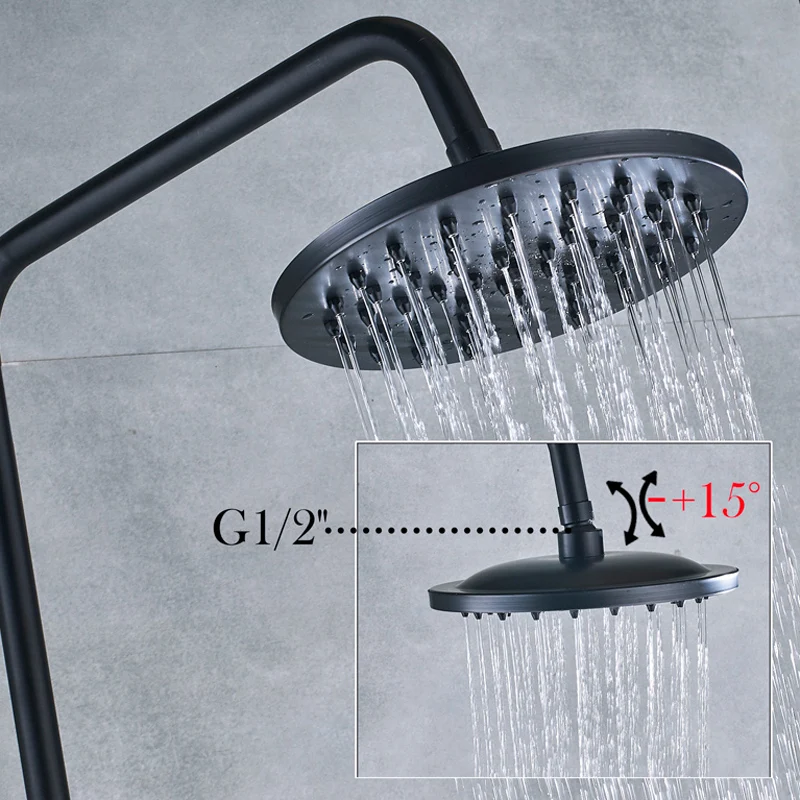  Dual Handle Bath Shower Faucet In Wall Rainfall Brass Mixers with Hand Commodity Shelf 30cm Extend