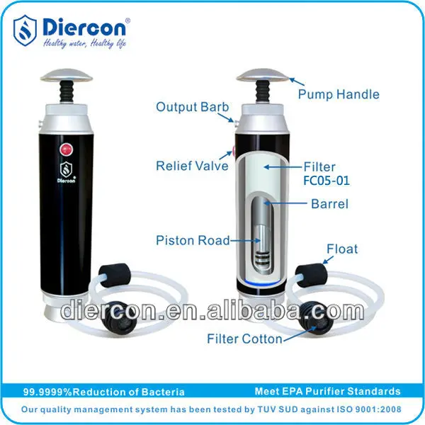 D-2013 hot sale Diercon portable water filter purifier camping,hiking,backpacking 0.1 micron ceramic pocket water micro-filter