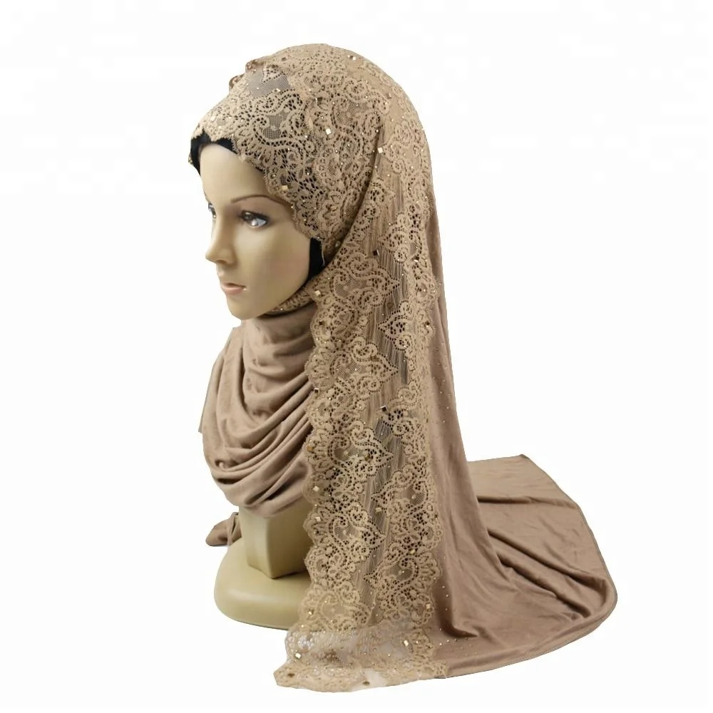 Лидер продаж оптовая продажа мусульманская женская шаль с блестками и жемчугом шарф из хлопка Джерси